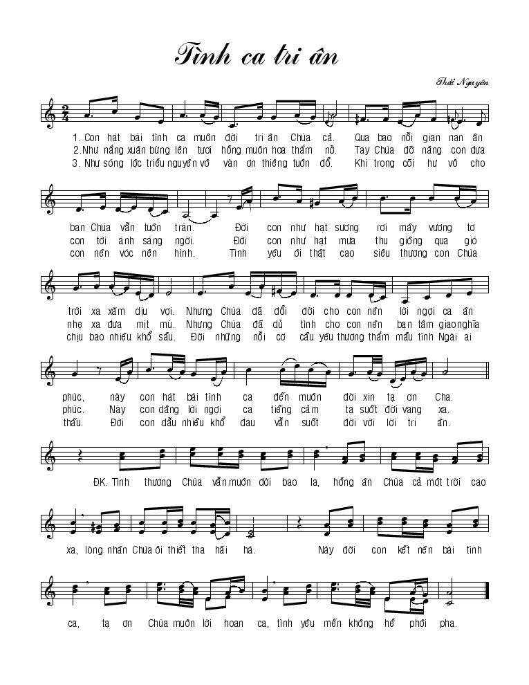 Sheet nhạc Tình Ca Tri Ân